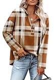 Womens Tops Fall Trendy 2025 Hoodies for Women Pullover Oversized Sweatshirt Long Sleeve Shirts for Women Holiday Outfits Plaid Brown 2XL