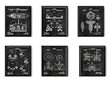 Framed Set of 6, (9x11 in.) Nikola Tesla Inventions Figure Patent Prints Wall Art Decor Chalkboard Gift Men Engineers Inventor Electronics and Engineering College Students