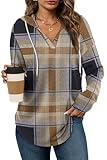 Womens Fashion Tops Hoodies for Women Pullover Oversized Sweatshirts Long SLeeve Shirts Plaid Coffee 3XL