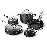 Calphalon 10-Piece Non-Stick Kitchen Cookware Set, Black Pots & Pans with Stay-Cool Stainless Steel Handles, Hard-Anodized Aluminum for Even Heating