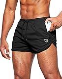 G Gradual Men's Running Shorts 3 Inch Quick Dry Gym Athletic Jogging Shorts with Zipper Pockets (Black, Medium)