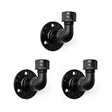 Home TZH Bathroom Towel Hooks for Hanging 3 Pack Vintage Industrial Pipe Towel Holder Black Wall Mounted Heavy Duty Hook Decorative for Farmhouse Kitchen (3, Black)