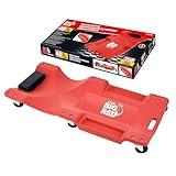 BIG RED TRP6240 Torin Blow Molded Plastic Rolling Garage/Shop Creeper: 40" Mechanic Cart with Padded Headrest, Dual Tool Trays and 6 Casters, Red