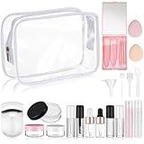Maxdot 20 Pack Travel Makeup Containers Set Mini Makeup Brush Empty Bottles Kit with Finger Puff Spatulas Leak Proof Refillable Cosmetic Accessories for Liquid Toiletries Skincare Shampoo Mascara