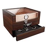 TUTUNES&Wudytim Cigar Humidor, Handcrafted Top 270° Spanish Cedar Cigar Box with Easy Humidification System, Accurate Hygrometer for 25 Cigars (25-60 Cigars)