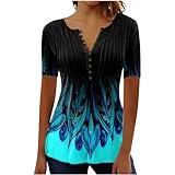 Summer Tops for Women 2025 Trendy Boho Floral Print Tunic Shirts Short Sleeve Button v Neck Tshirt Casual Loose Blouse 0-Mint Green Spring Shirts for Women 2025 Small