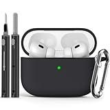 Ljusmicker for AirPods Pro Case Cover with Cleaner Kit,Soft Silicone Protective Case for Apple AirPod Pro 2nd/1st Generation Case for Women Men,AirPods Pro 2/Pro Case Accessories with Keychain-Black