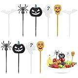 Dohia Plastic Halloween Picks Pumpkin Ghost Spiders Bats Skull Cupcake Toppers Halloween Appetizer Food Picks Halloween Toothpicks D1-WSJSLYQ