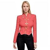 Hybrid & Company Women's Fashion Military Crop Stretch Gold Zip up Blazer Jacket KJK1125X Coral 2X