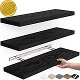 BAYKA Floating Shelves for Wall, Wall Mounted Rustic Wood Shelves for Bathroom, Bedroom, Living Room, Kitchen, Hanging Shelf for Books/Storage/Room Decor with 22lbs Capacity (Black, Set of 3, 16in)