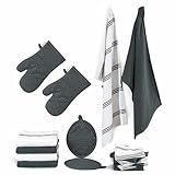 Lane Linen Kitchen Towels and Dishcloths Sets - 16 Pc Kitchen Essentials for New Home, Heat Resistant Silicone Oven Mitts & Pot Holder, Absorbent Terry Kitchen Towels, Dish Towels for Kitchen - Grey