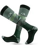 OutdoorMaster Ski Socks, 2-Pair Pack Skiing and Snowboarding Thermal Socks for Men with Non-Slip Cuff Design, Geometric Patterns - Army Green, Medium