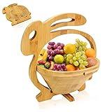 MYOSOTIS Foldable Fruit Basket Collapsible Bamboo Fruit and Veggie Basket Fruit Bowl Holder Dried Fruit Basket For Christmas Holiday Party (Rabbit)