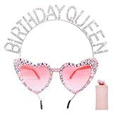 Lingdeer Birthday Queen Sunglasses with Crown, Birthday Glasses Headband Tiara for Women Girls, Gifts Accessories Decorations
