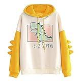 Meikosks Women's Dinosaur Sweatshirt Long Sleeve Splice Tops Cartoon Cute Hoodies Teens Girls Casual Pullover (Yellow, Large, l)