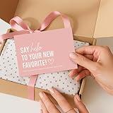ThreeKin Collective 100-Pack “Say Hello to Your New Favorite” Business Thank You Cards - 3.5” x 2.5” Premium Heavy-Duty Cardstock, Designed in the USA by Female-Owned Business