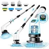 ALPONO Electric Spin Scrubber for Cleaning - Bathroom Floor Shower Scrubber with Long Handle Cordless Handheld Power Spin Brush, IPX7 7in1 400RPM LED-Screen Fast Charging