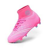 DREAM PAIRS Boys Girls Football Cleats Youth Firm Groud Outdoor Trainning Athletic Sport High Top Soccer Shoes for Little/Big Kid,Size 1 Little Kid,Pink/Hot Pink,SDSO2411K