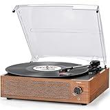 Vinyl Record Player with Speakers Vintage Turntable for Vinyl Records Belt-Driven Turntable Support 3-Speed Bluetooth Playback Headphone AUX RCA Line LP Vinyl Players for Sound Enjoyment Retro Brown