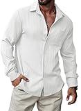 JMIERR Men's Textured Shirts Button Down Long Sleeve Spring Shirts Dress Shirts Lightweight for Vacation, L, White