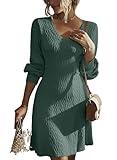 Dokotoo Womens Dresses Oversized Sweater Dress Fall Outfits Business Casual Work Dresses Trendy Casual Long Sleeve Dresses V Neck Knit Ribbed A Line Fall Dresses Sweater Mini Dress 2024 Mist Green S