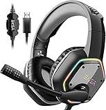 EKSA E1000 USB Gaming Headset for PC, Computer Headphones with Microphone/Mic Noise Cancelling, 7.1 Surround Sound, RGB Light - Wired Headphones for PS4, PS5 Console, Laptop, Call Center