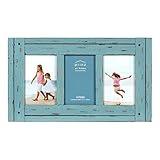 Prinz Homestead Blue Three-Picture Frame, 4 x 6 Distressed Wood Collage Frame, Wooden Rustic Decor, Two-Way Easel, Can Be Wall-Mounted, 15.5 x 0.75 x 9.1 Inches