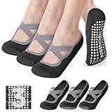 3 Pair Pilates Socks | Yoga Socks for Women Non Slip Barre | Silicon Ankle Grippy Sock for Hospital Exercise (Black)