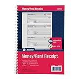 Adams Money and Rent Receipt Book, 2-Part Carbonless, 7-5/8" x 11", Spiral Bound, 200 Sets per Book, 4 Receipts per Page (SC1182), White/Canary