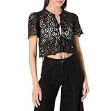 The Drop Women’s Doca Lace Tie Front Top with Scallop Detail, Black, M
