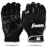 Franklin Sports MLB Baseball Batting Gloves - Shok-Sorb X Batting Gloves for Baseball + Softball - Adult + Youth Padded Non-Sting Batting Glove Pairs - Black/Black - Adult Medium