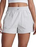 CRZ YOGA Stretch Hiking Shorts for Women 3” Lightweight Cargo for Athletic Travel Outdoor with Zip Pockets Water Resistance Platinum Grey Medium