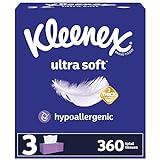 Kleenex Ultra Soft Facial Tissues, 3 Flat Boxes, 120 Tissues per Box, 3-Ply (360 Total Tissues), Packaging May Vary