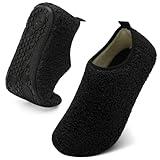 QFH Slippers for Men Women House Slippers Slip On Barefoot Shoes Flexible Sole Cozy Indoor Slipper Lightweight Travel Sock Shoes Pure Black 10-10.5 Women/9-9.5 Men
