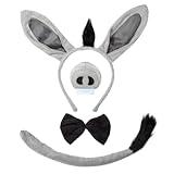 JIALWEN Donkey Costume Set Donkey Ears Headband Nose and Tail Bowtie Animal Kit Cosplay Party Decor Halloween Christmas Easter Dress Up Accessories
