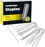 HongWay 120 Pack 6 Inch Landscape Staples 11 Gauge Garden Staples, Galvanized Garden Stakes U-Shaped Sod Pins, Lawn Yard Ground Fence Stakes for Anchoring Landscaping Fabric Irrigation Tubing