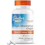 Doctor's Best High Absorption CoQ10 with BioPerine Gluten Free Naturally Fermented Vegan, Heart Health and Energy Production 200 mg 60 Veggie Caps, White