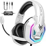 YPBDAN Gaming Headset for PS5, PS4, Xbox Series X|S, Xbox One, PC, Switch, Mac - RGB Over-Ear Headphones with 7.1 Surround Sound, Noise Cancelling Mic, 50mm Drivers & Memory Foam Ear Pads