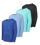 TAGIHOO 4 Pack Boys&Girls Athletic Quick Dry Long Sleeve Kids Performance Activewear T-Shirt for Youth(A,L)