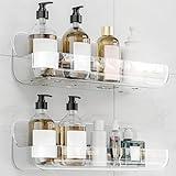 Kawfle Adhesive Shower Caddy, 2 Pack Acrylic Bathroom Shelves, No Drill Wall Mount Organizer Storage Shelf