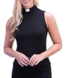 Women's Clergy Sleeveless T-Shirt Tab Collar Clergy Minister Priest Outfit Priest Costume Shirt Tops Black