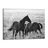 ARTISTIC PATH Wild Horses Canvas Wall Art - Black Horse Painting Rustic Nature Decor Equine Photography Wildlife Picture Print for Living Room Bedroom Office