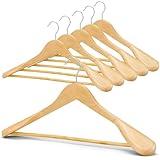 ELONG HOME Suit Hangers, 6 Pack Heavy Duty Wooden with Extra Wide Shoulder, 17.5" Luxury Coat for Closet, Natural with 360 Swivel Hook & Strong Pant Bar