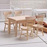 Z MAYABBO Wooden Dollhouse Furniture of Table & Chair, Miniature Dollhouse Accessories of Dining Room Accessory - 1/12 Scale