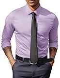 Mens Wedding Guest Dress Shirt Satin Silk with Checkered Inner Collar Menswear No Iron Lavender