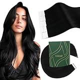 Ugeat Jet Black Tape in Hair Extensions 24 Inch Black Tape in Extensions Real Human Hair Jet Black Human Hair Extensions for Long Hairstyles for Women Add Length 20Pcs 50G