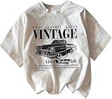 Jawdrobe Women's Cotton Blend Oversized Baggy Fit Half Sleeve Printed Round Neck T-Shirt (Tshirt-Vintage-White-XL)