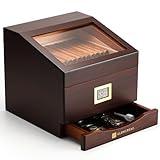 GLENCREAG FT-2042 Cigar Humidor Box for 85 Counts, See-Through Design with Spanish Cedar Lining & Divider, Digital Hygrometer, Accessory Drawer & Humidifier, Gift for Cigar Lover