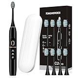 kingheroes Electric Toothbrush Set, Comes with 8 Brush Heads & Travel Case,4 Modes with 2 Minutes Built in Smart Timer, One Charge for 60 Days, 42000 VPM Motor (Black)