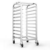 TenUp 10-Tier Half Size Sheet Pan Rack, Heavy-Duty Aluminum Bakery Rack with Wheels – Commercial Cooling & Storage Cart – 18" L x 15.5" W x 36" H